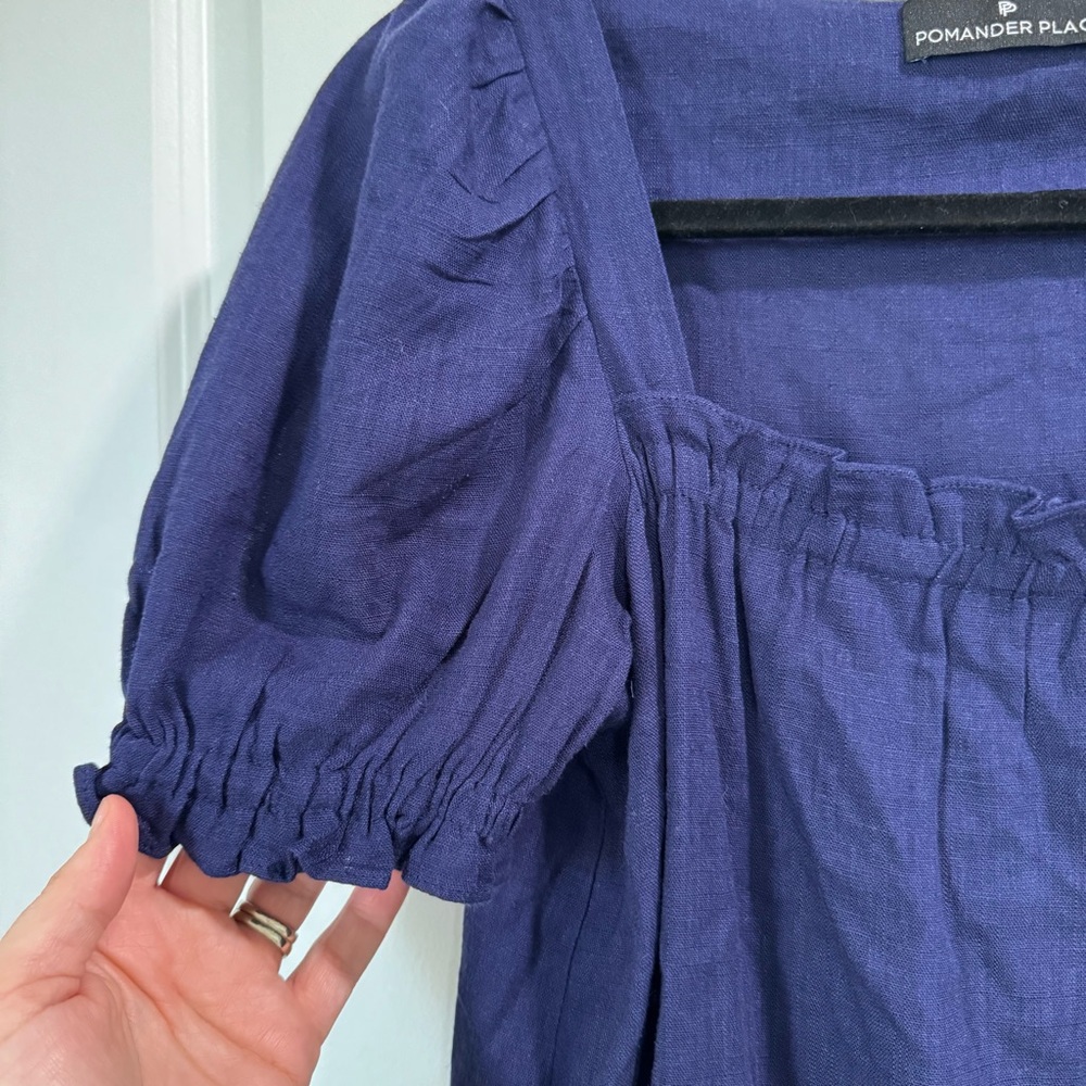 Tuckernuck Pomander Place Navy Darcy Dress Linen Cotton S - Picture 6 of 8